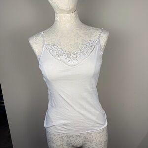 New White Hanro Of Switzerland Embroidered Trim Cotton Camisole M